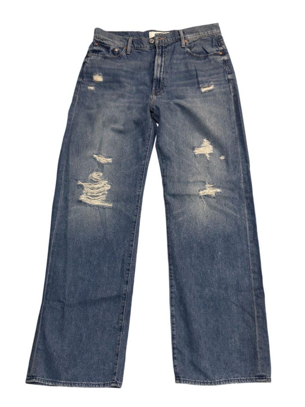 NWOT MOTHER Superior The Dodger Sneak Jeans 31/32 Wide Leg Distressed Blue Denim
